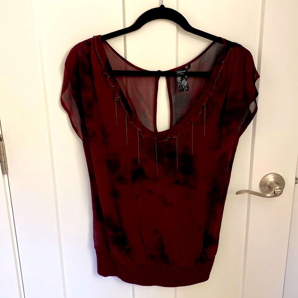 Guess Burgundy and Black Sheer Blouse. Size Small.